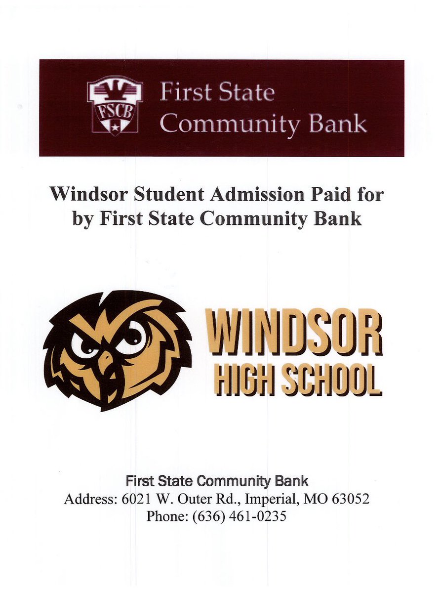 OwlsActivities's tweet image. Thank you to First State Community Bank of Imperial for paying every student’s admission fee to the Homecoming Football Game on Friday, September 22nd!

You are an Owl-standing community partner!

#wearewindsorowls