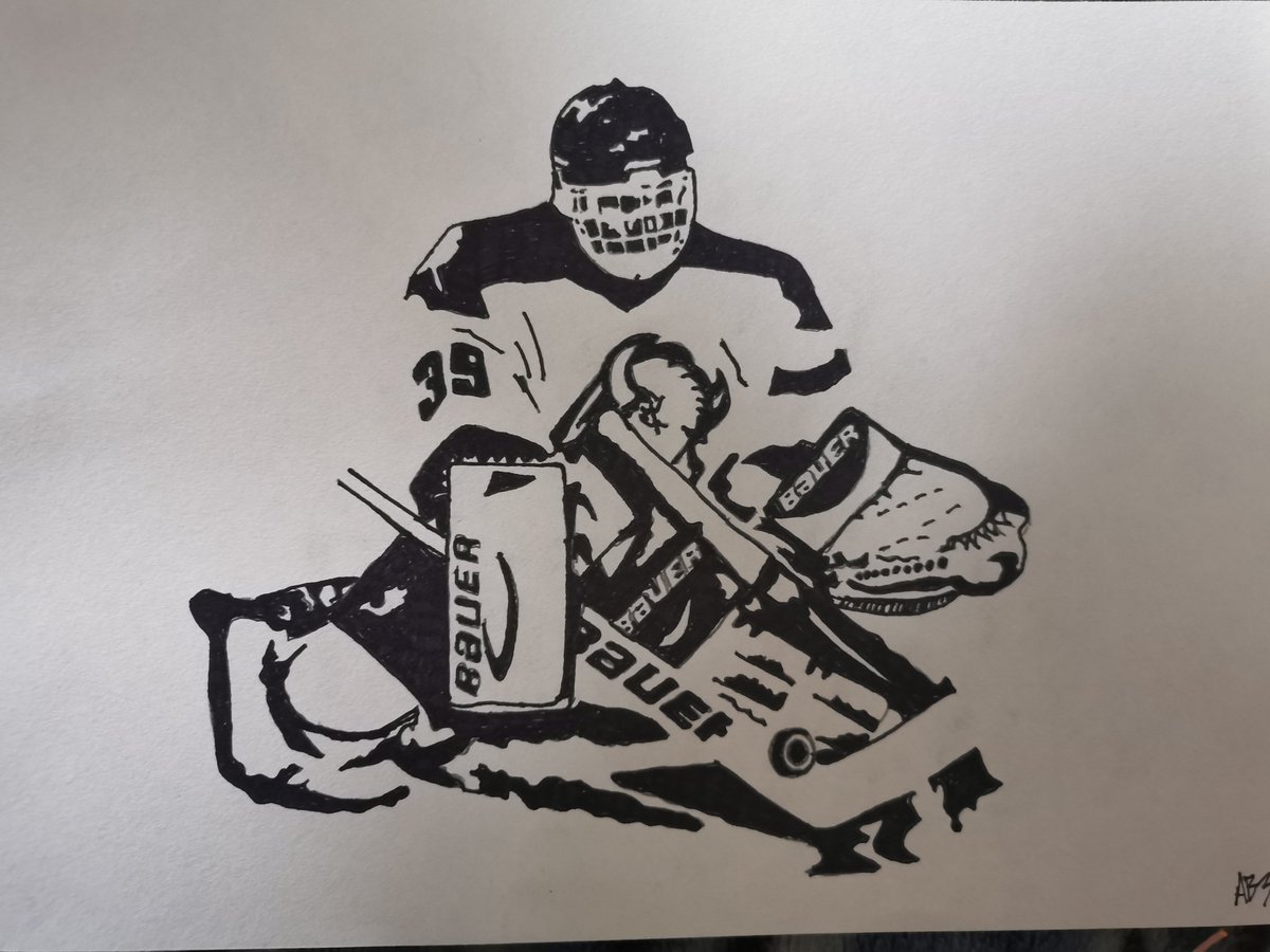 I am starting an art collection by drawing a different player each day for the remainder of the 23-24 NHL Season. 

Drawing #4 Dominik Hasek 
<a href="/BuffaloSabres/">Buffalo Sabres</a> #NHL <a href="/NHL/">NHL</a>