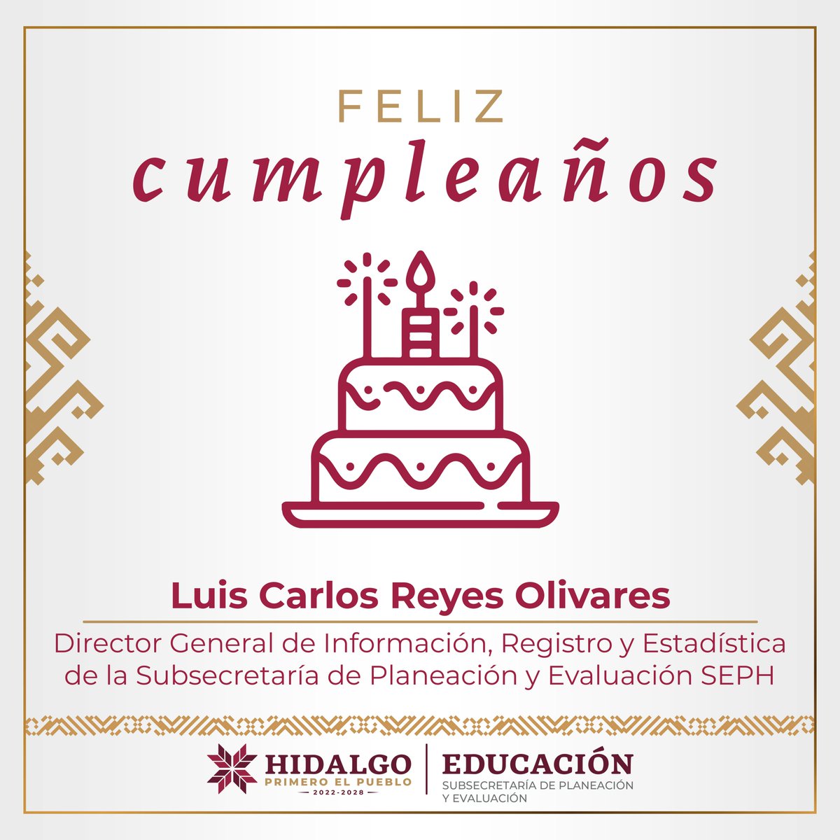 PlaneacionSEPH's tweet photo. Quienes formamos parte de la #SPyE enviamos nuestras felicitaciones a la Directora General de Planeación, Elimar Ocampo Alba y al Director General de Información, Registro y Estadística, Luis Carlos Reyes Olivares, por motivo de su cumpleaños. 🎂
¡Muchas felicidades! https://t.co/Bh4NAPTX80