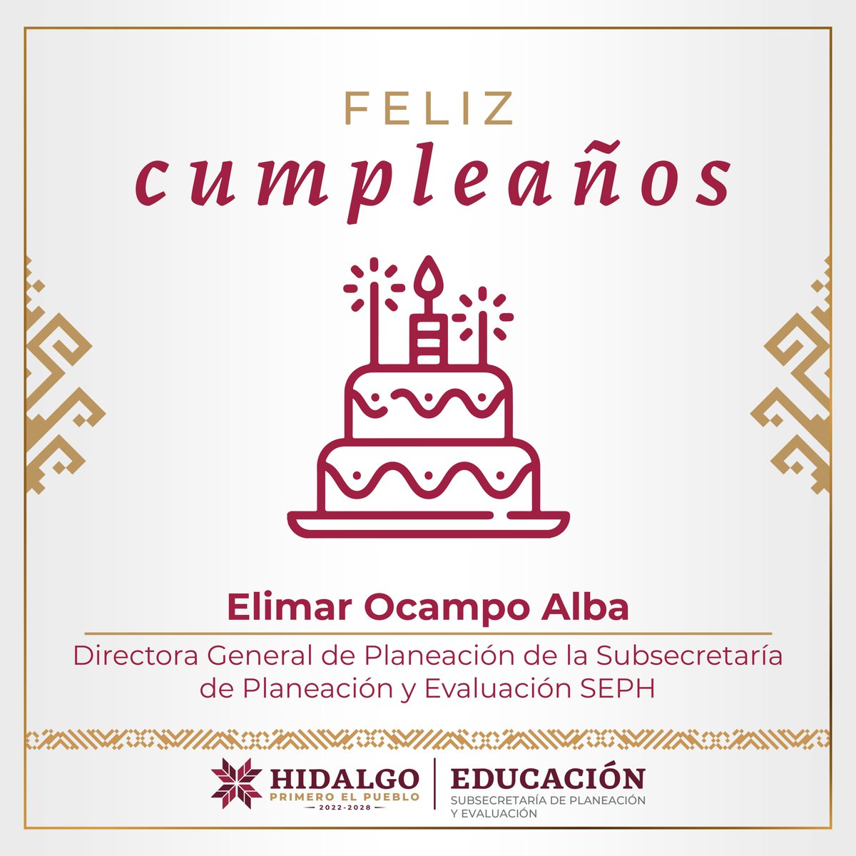 PlaneacionSEPH's tweet photo. Quienes formamos parte de la #SPyE enviamos nuestras felicitaciones a la Directora General de Planeación, Elimar Ocampo Alba y al Director General de Información, Registro y Estadística, Luis Carlos Reyes Olivares, por motivo de su cumpleaños. 🎂
¡Muchas felicidades! https://t.co/Bh4NAPTX80