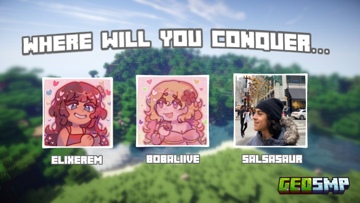 GeoSMP's tweet photo. Introducing ANOTHER trio of returning members... π₯³
Welcome back @elixiremlive, @Bobaliive, and @Salsasaur to the #GeoSMP!!! ππ https://t.co/yQggePZ9NT