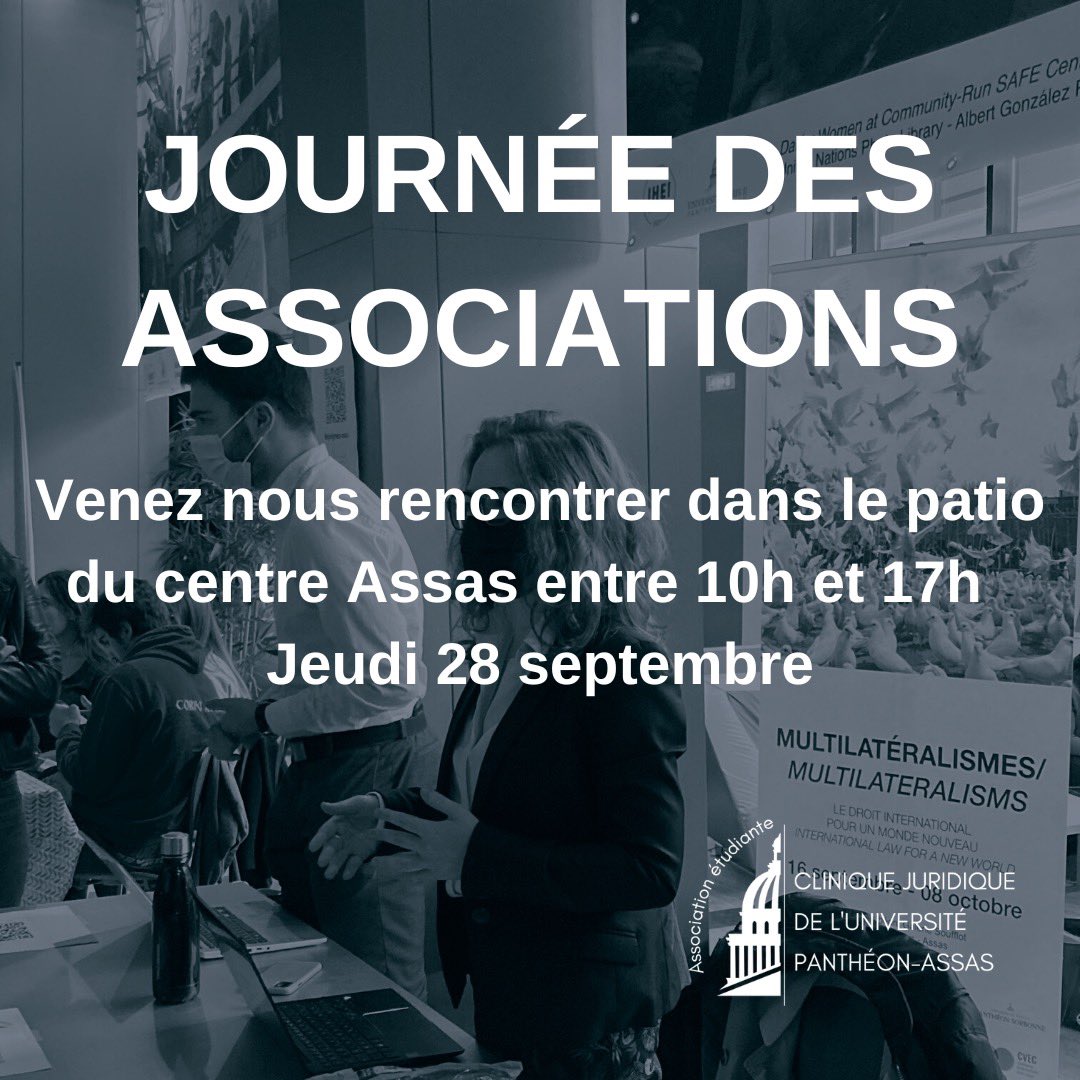 CliniqueAssas's tweet photo. 🟢 FORUM DES ASSOCIATIONS 🟢

Nous serons présents, ce jeudi 28 septembre de 10h à 17h, au Forum des Associations qui aura lieu au sein du centre Assas ! https://t.co/2pncyB9V56