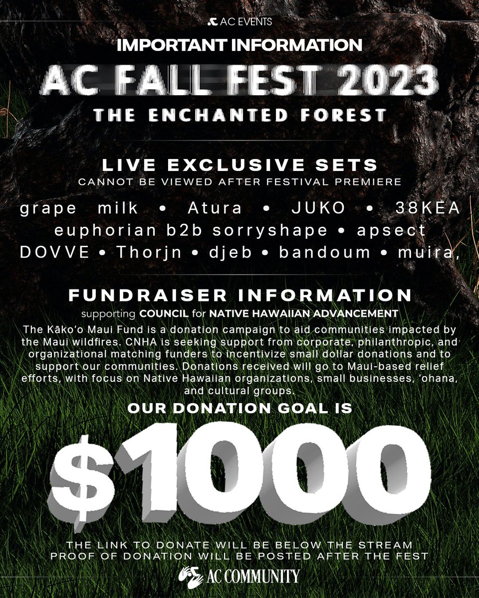 #acfallfest2023 is 3 days away!!! here is the final lineup, timeslots, and additional information about exclusive sets and the fundrasier!