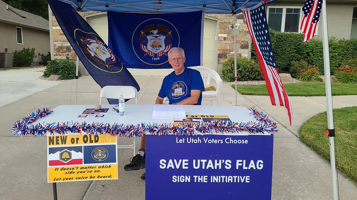 RestoreUtahFlag's tweet photo. #Utah has a state flag that holds significant and rich unifying symbolism that embodies its history and heritage. It has been uniting us as a community for over 110 years. It's majestic and beautiful. Its royal blue color stands out, simultaneously displaying its loyalty to us and calling for loyalty from us.
Now, voices declare that it doesn’t look good on a hat or T-shirt, that now after 110 years of service it looks like other state flags and is nothing more than an "S.O.B." ("seal on a bedsheet"), and/or, that it doesn't unify us -- that it doesn't represent all Utahns. From what I can gather, their objections to it are solely based on its age, and content. I haven't heard a legitimate argument as to how our current state flag fails to represent all Utahns. Flags, seals, and other symbols unite those that desire to be united by them: Unity comes from a state of mind, heart and allegiance, within each of us.
~Curtis Larsen
American Fork, Utah