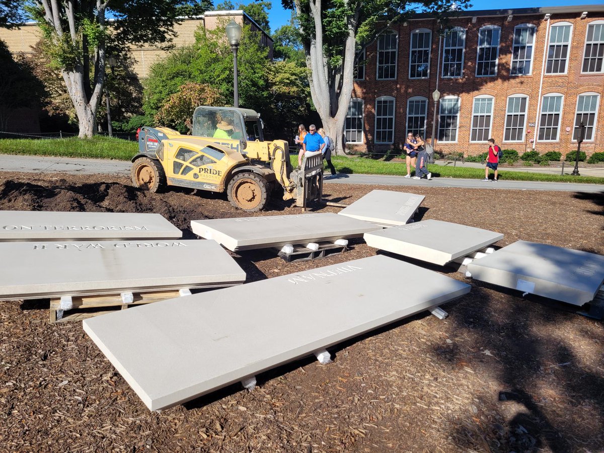 Thanks to @clemsoncorps members and donors, as well as Pride Masonry & Mavin Construction, Clemson University's Military Heritage Plaza (MHP) is getting an update this week to add the Iraq and Afghanistan conflicts to the memorial. 
#ClemsonCorps #MilitaryHeritage