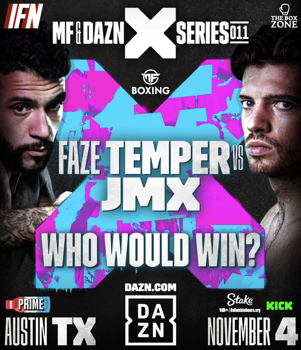 IfnBoxing's tweet photo. 𝐅𝐀𝐙𝐄 𝐓𝐄𝐌𝐏𝐄𝐑 𝐕𝐒 𝐉𝐌𝐗‼️
In a recent tweet from @JMXFifa, he has stated that @Temperrr should fight him next‼️🥊💥
Who would win this fight & how❓🤔
#FazeTemper #JMX #MisfitsBoxing #DAZN #boxing #IFNBoxing https://t.co/srM0oKkoYu