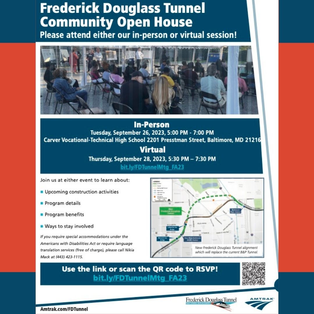 Reservoir Hill Residents:
As a reminder, we have an important meeting this evening.

#FrederickDouglassTunnel #BPTunnelProject #ReservoirHill #CommunityOpenHouse #ReservoirHillAssociation