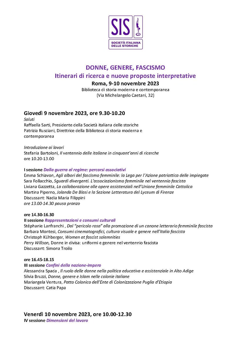 SISstoriche's tweet image. DONNE, GENERE, FASCISMO
Itinerari di ricerca e nuove proposte interpretative
Convegno: Roma, 9-10 novembre 2023
Biblioteca di storia moderna e contemporanea
(Via Michelangelo Caetani, 32)