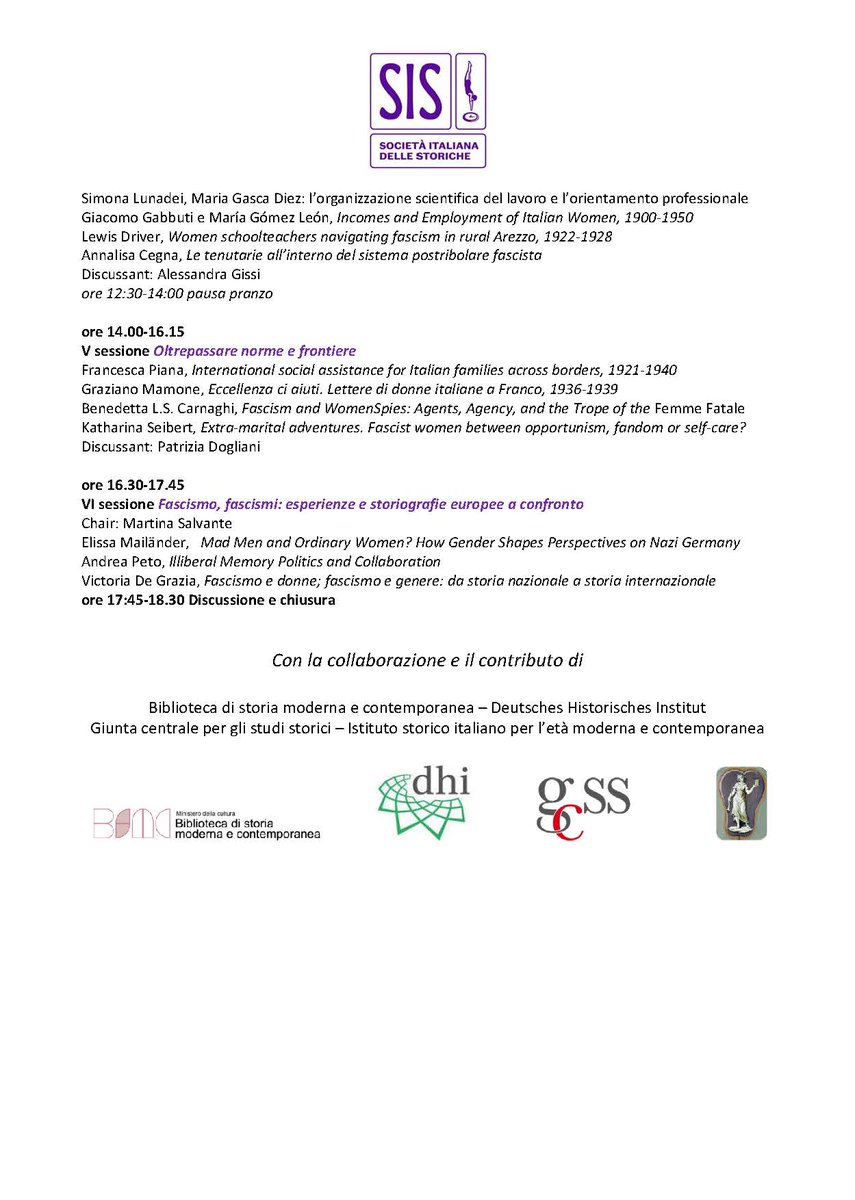 SISstoriche's tweet image. DONNE, GENERE, FASCISMO
Itinerari di ricerca e nuove proposte interpretative
Convegno: Roma, 9-10 novembre 2023
Biblioteca di storia moderna e contemporanea
(Via Michelangelo Caetani, 32)