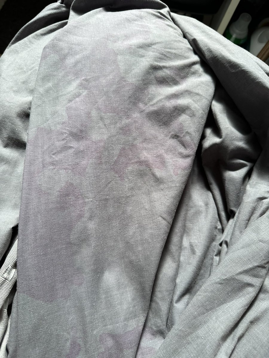 soniclass's tweet photo. @DYLON_UK I’ve dyed a brand new out the pack pair of curtains with the washing machine pod and while they have taken the colour perfectly(smoky grey) they have big purple blotches 😭 followed instructions perfectly too, can this be rectified 😢 https://t.co/lnUQ6Y9zdw