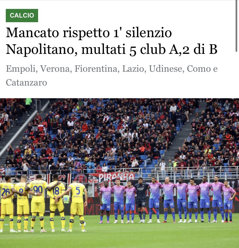 g_giul's tweet photo. Al di là del mero opinionismo e del rispetto per il decesso di un ex Presidente della Repubblica credo sia inaccettabile una multa per il mancato rispetto da parte dei tifosi del minuto di silenzio,teste ben pensanti e con opinioni proprie e non contestabili,che bella la libertà. https://t.co/2NTGIWJBWE