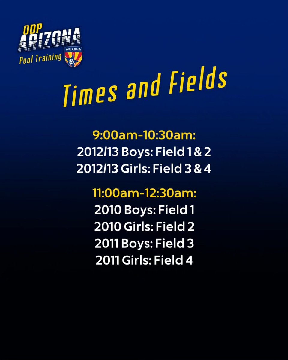 October 15 Arizona ODP Pool Training Times &amp; Fields are posted.
azsoccerassociation.org/news/2023/09/2…