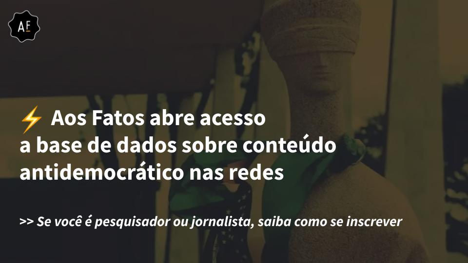aosfatos's tweet photo. 🚨 Se você é pesquisador ou jornalista, ATENÇÃO. 🚨

Abrimos nesta terça-feira (26) um cadastro para interessados em acessar a base de dados completa que deu origem ao GOLPEFLIX.

Saiba como obter acesso 🧵
https://t.co/y5AU4kUPHc https://t.co/1YEGn42CJI