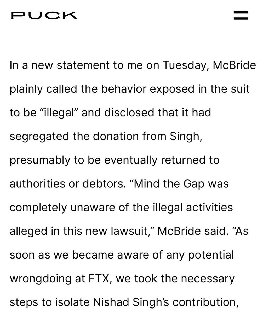 dancow's tweet photo. Incredibly embarrassing for The New Yorker to print "SBF's mom said it's perfectly legal and commonplace practice" — and leave it at that — when her own PAC immediately condemned the practice as "illegal"

https://t.co/Fijb2toktU https://t.co/ZAYXoeZTxY