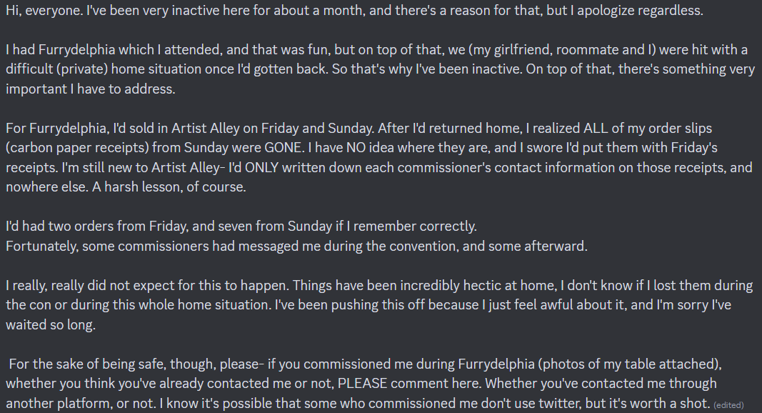willowisworking's tweet photo. = PLEASE READ THE FIRST IMAGE =

Shares appreciated.

#Furrydelphia #Furrydelphia2023 https://t.co/64JobC13yu