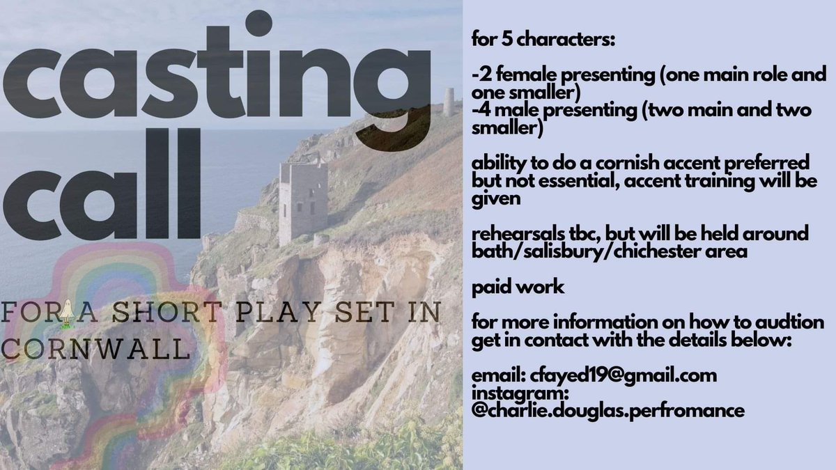 Casting for my new play, feel free to share!
#castingcall #cornwall #shortplay