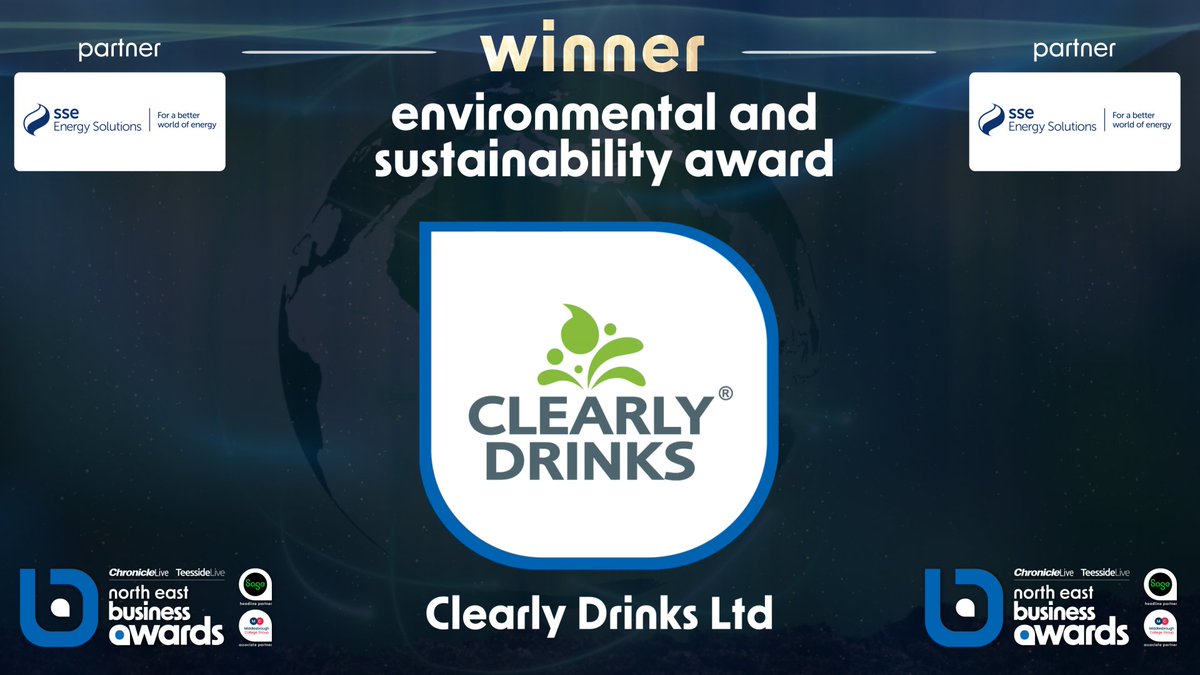 On to the Environmental and Sustainability Award now, in partnership with @SSEB2B #EGGERUK, @Clearly_Drinks and @VianetGroupPLC are all doing great things for our planet - but the winner is… Clearly Drinks - well done! #ad #NEBizAwards