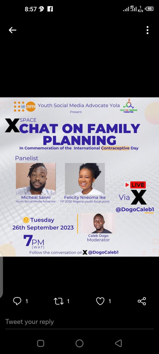 In commemoration of the world contraceptive day 2023, the Youth Social Media Advocates Adamawa is having an X space to discuss family planning and contraceptive use among Adolescents and Young People #YSMAAD #FP2030 #WorldContraceptionDay2023 @UNFPANigeria @FP2030Global