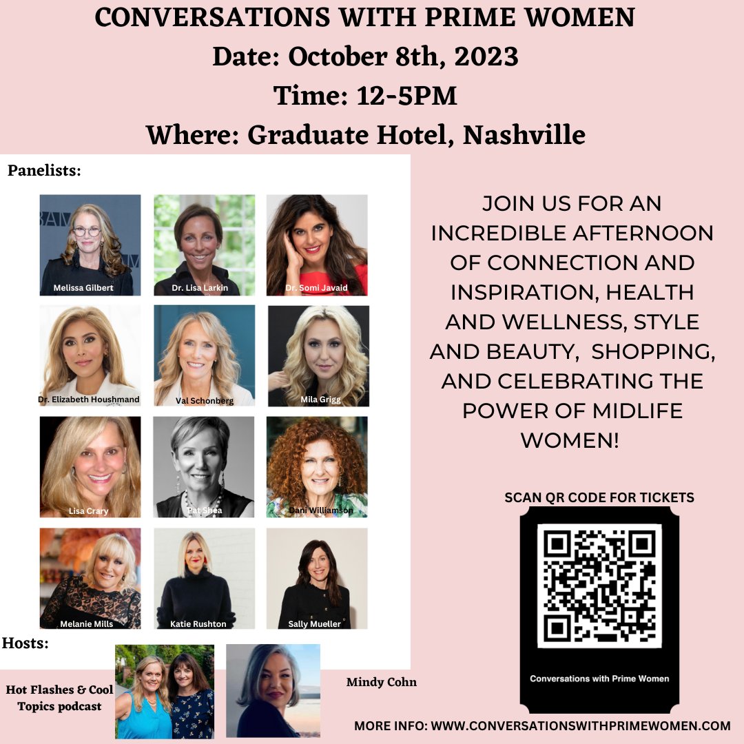 Love this topic! If you’re in the Nashville area, hear from incredible women who have blazed their trails, broken barriers, and continue to thrive in every season of life: conversationswithprimewomen.com #womeninbusiness #inspiration #motivation #connection #conversation