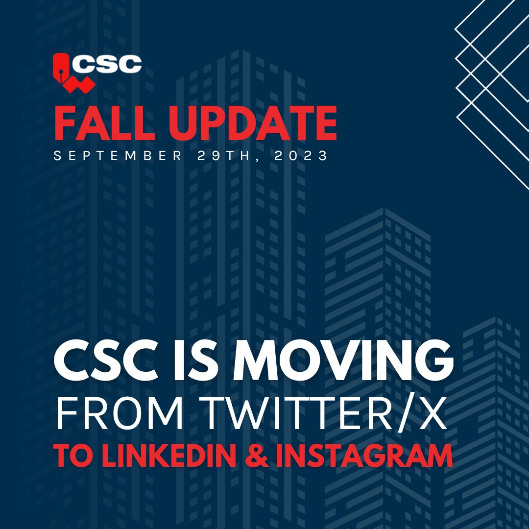 csc_dcc's tweet image. Important Announcement: CSC's Transition from Twitter/X to LinkedIn and Instagram
Our presence on Twitter will be phased out over the coming weeks. Connect with us on LinkedIn and Instagram to stay updated:
LinkedIn: linkedin.com/company/cscdcc
Instagram: instagram.com/csc_dcc