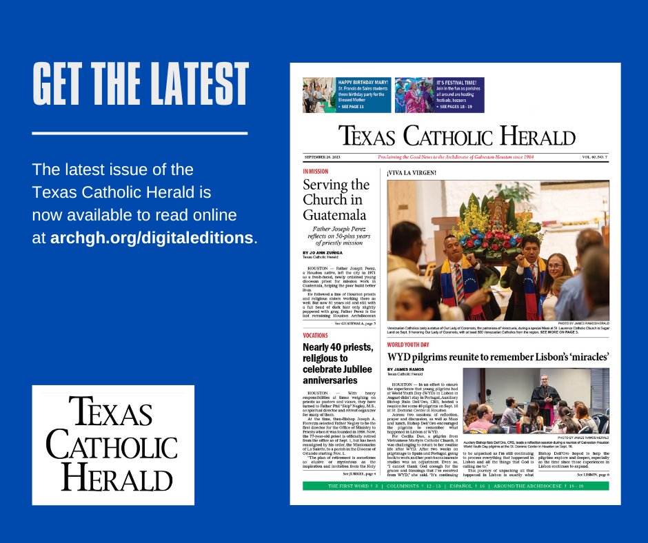 TexasCathHerald's tweet photo. π Hi folks, it's been a while!
Today's Sept. 26 edition of the #TexasCatholicHerald is now available to read at https://t.co/orSMB2JFps. https://t.co/3PrOjAJPa7