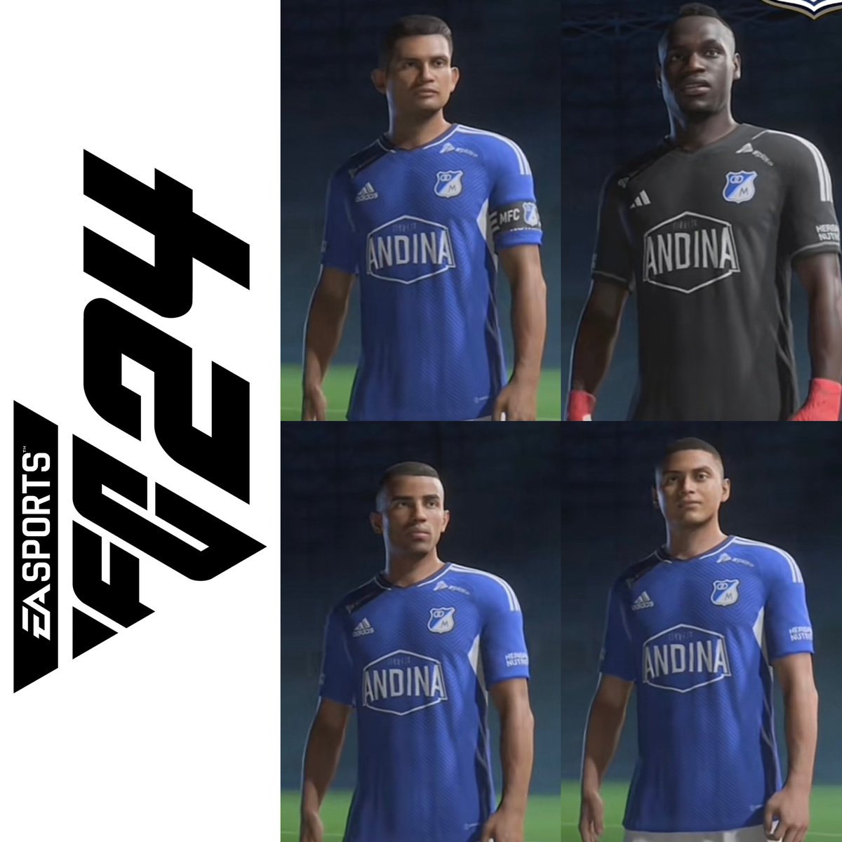 HinchadaAzulMFC's tweet photo. 🎮Ⓜ️ David Silva, Juanito Moreno, Stiven Vega y Omar Bertel son los jugadores de 𝗠𝗶𝗹𝗹𝗼𝗻𝗮𝗿𝗶𝗼𝘀 que tendrán las caras reales dentro del juego 𝗘𝗔 𝗦𝗣𝗢𝗥𝗧𝗦 𝗙𝗖 𝟮𝟰 https://t.co/vxxLgzcS5p