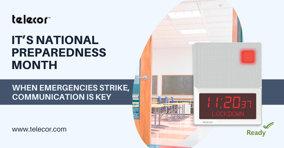 TelecorInc's tweet photo. #NationalPreparednessMonth may be ending but the need to be ready for the unexpected remains year-round. Our team stands ready to help you take a layered approach to ensure your campus is ready for anything. https://t.co/jWuMjLV6OV
#k12 #edtech #beready #telecorsafe https://t.co/ifBwC1sRF7