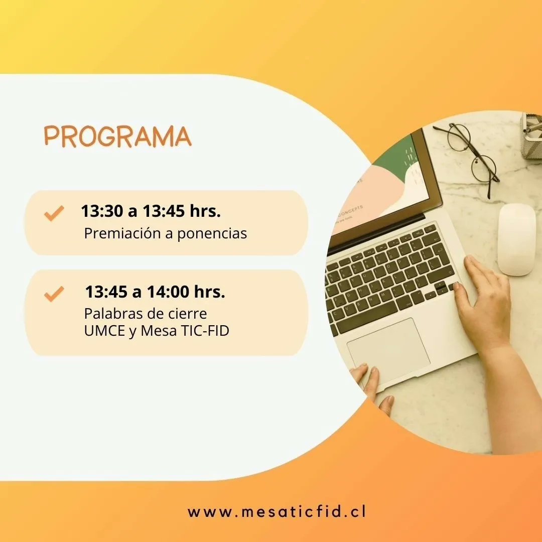 #AgendaUMCE Les compartimos el programa del seminario "Fortalecimiento de la docencia con innovación y TIC en el sistema educativo".

👉Jueves 28 de septiembre, 08:30, Salón de honor UMCE

<a href="/MesaTICenFID/">Mesa TIC-FID</a> 
Unidad de Desarrollo y Formación Virtual de la <a href="/umcecl/">UMCE</a> 
<a href="/Mineduc/">Ministerio de Educación</a> 

(🧵1/2)