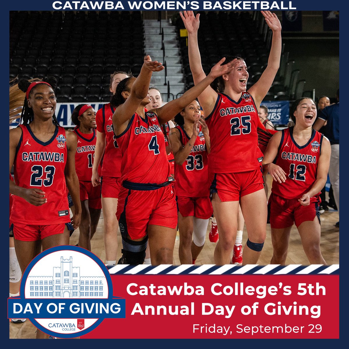 Catawba’s fifth annual day of giving is this Friday September 29th‼️

Please consider making a donation towards Catawba Women’s Basketball. 

You can give early by clicking the link in our bio 🔗

Thank you for your support❤️💙