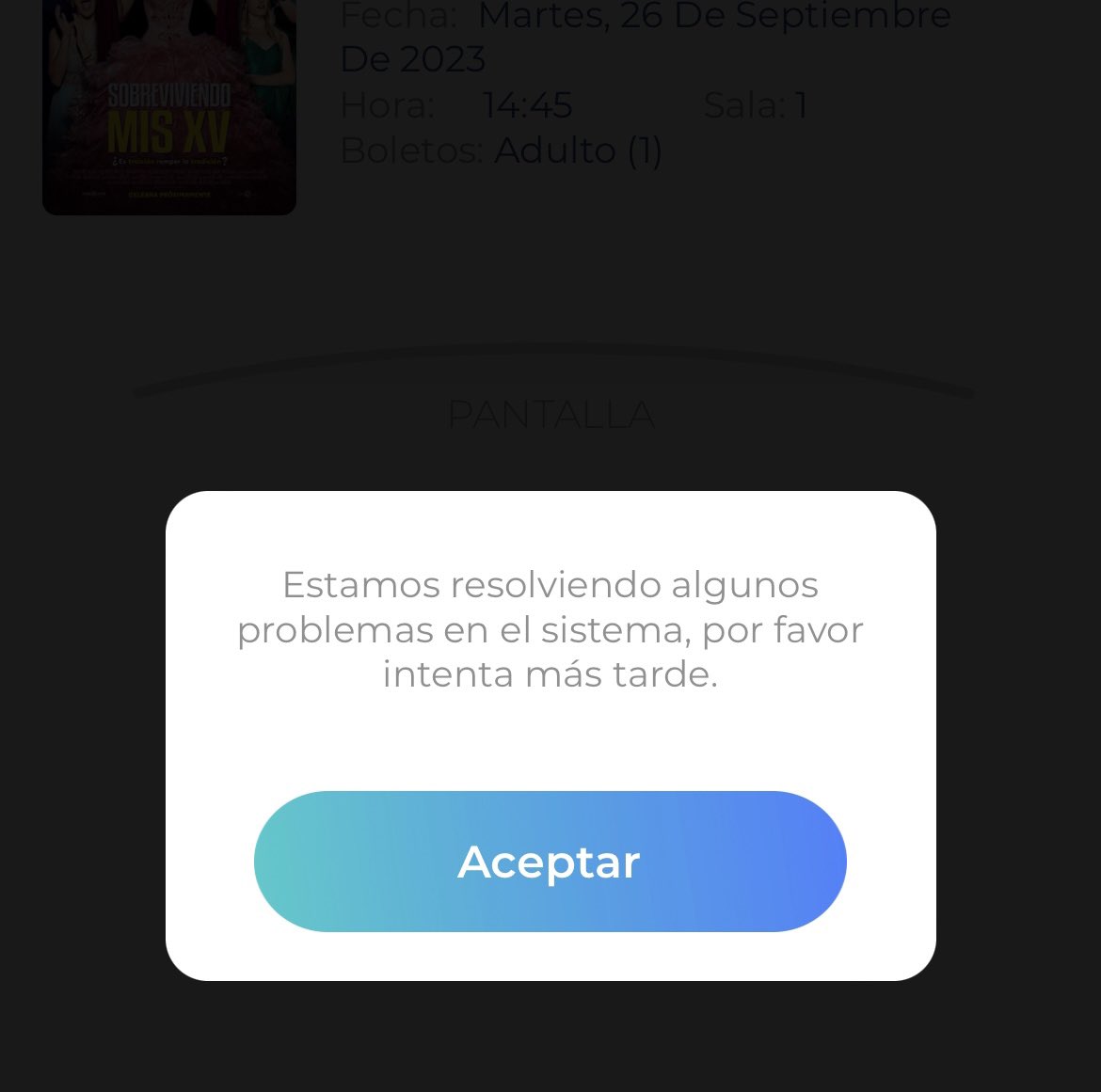 AnaActual's tweet photo. @Cinepolis Hola , @Cinepolis  aún sin sistema en #mid o  me arriesgo a ir a una sucursal? 
La app no deja comprar https://t.co/UVIiUpiYbx