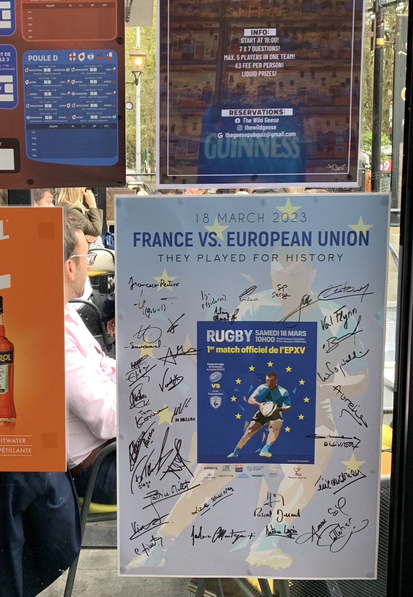 Great to see the signed @Europarl_Rugby 🇪🇺🏉 poster getting pride of place at the @thewildgeese_eu during the #rugbyworldcup2023 @EuropeActive #BeActive 👍 @pentagrp