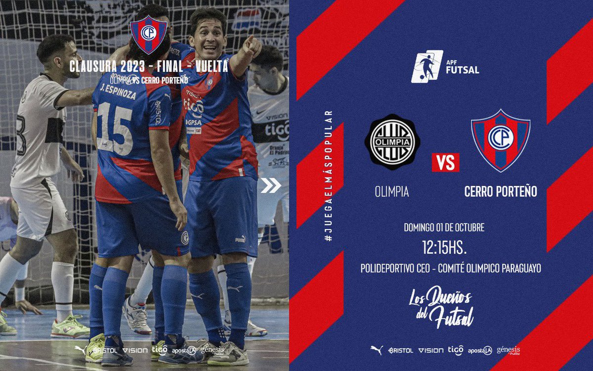 CerroFutsalFIFA's tweet photo. 🎶🎵 ¡Yo te quiero ver, CAMPEÓN otra vez! 🔵🔴

Olimpia 🆚 Cerro Porteño

Domingo 01 de Octubre | 12:15 hs.

🏟️ Pol. CEO @coparaguay 

📺 @tigosportspy 

🎟️ 50.000 Gs. ➡️ https://t.co/veWaCSpxJB

#LosDueñosDelFutsal 🏆 https://t.co/CoKVYRHEHi