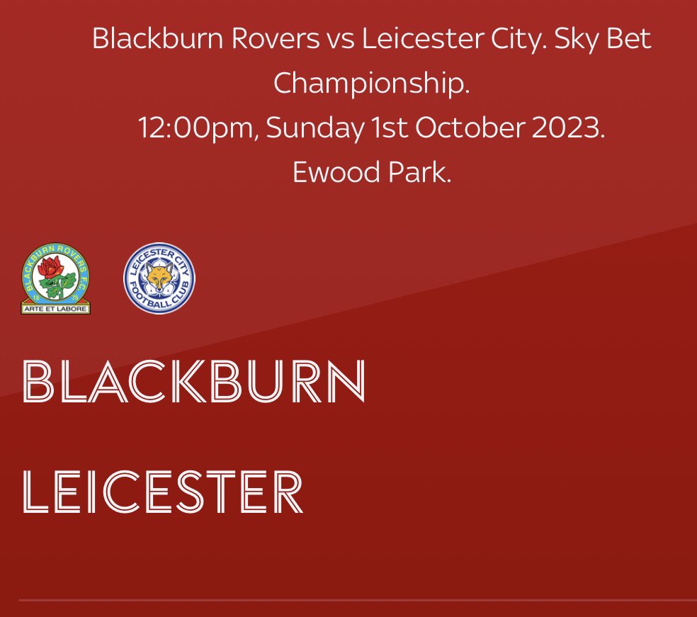 ⚽️ @Rovers v @LCFC 📍 Sun 1st Oct 12pm ⏰ Open at 10am 🥓 Breakfast Butties available 🚙 Carpark available We welcome all well behaved fans (home & away) for a match day pint #LeicesterCity #rovers #fans #football #matchdaypint #awaydaysfans #blackburn #football @LancsPolice
