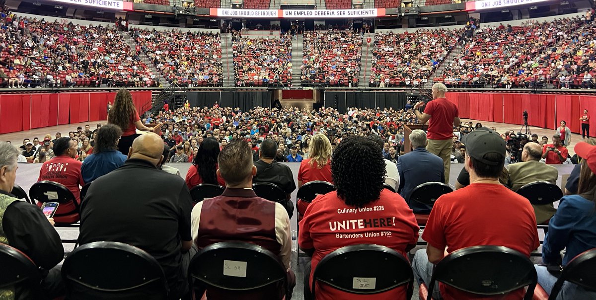 💥 Over 50,000 strong! Members of Culinary & Bartenders Unions unite in today’s Strike Authorization Vote. Bartenders, housekeepers, cocktail servers, bellmen, cooks, kitchen workers, & food servers from the #Strip & #DTLV are standing up for #OneJobShouldBeEnough.