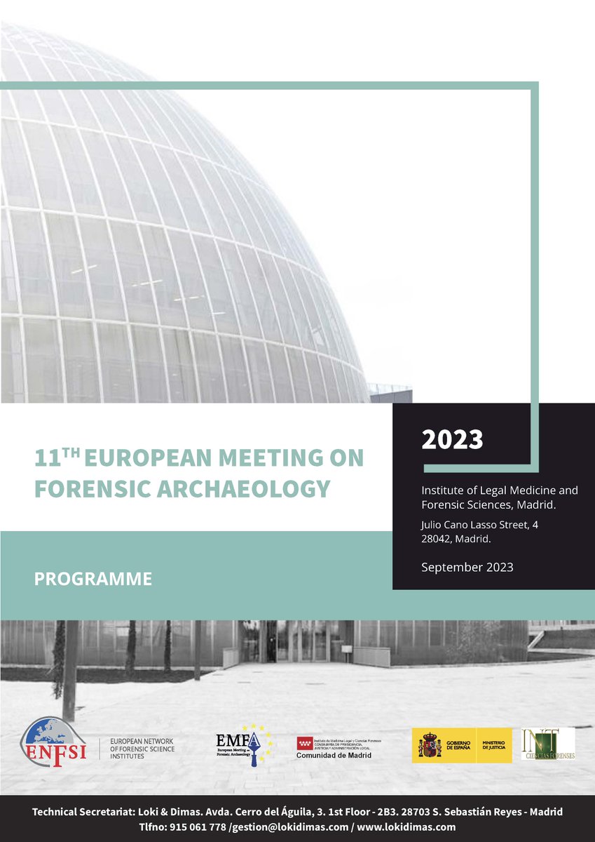 EMFA Madrid 2023 (@emfamadrid2023) on Twitter photo 📢📢📢Check out the final programme of EMFA Madrid 2023!
forensicarchaeologymeeting.com/docs/04-PROGRA…⛏️💀⛏️💀⛏️💀
You still have 24 hours to register! 👉forensicarchaeologymeeting.com
<a href="/INTCFjusticia/">Instituto Nac. de Toxicología y Ciencias Forenses</a> <a href="/ColArqMadrid/">Arqueología Madrid</a> 📢📢📢Check out the final programme of EMFA Madrid 2023!
forensicarchaeologymeeting.com/docs/04-PROGRA…⛏️💀⛏️💀⛏️💀
You still have 24 hours to register! 👉forensicarchaeologymeeting.com
<a href="/INTCFjusticia/">Instituto Nac. de Toxicología y Ciencias Forenses</a> <a href="/ColArqMadrid/">Arqueología Madrid</a>