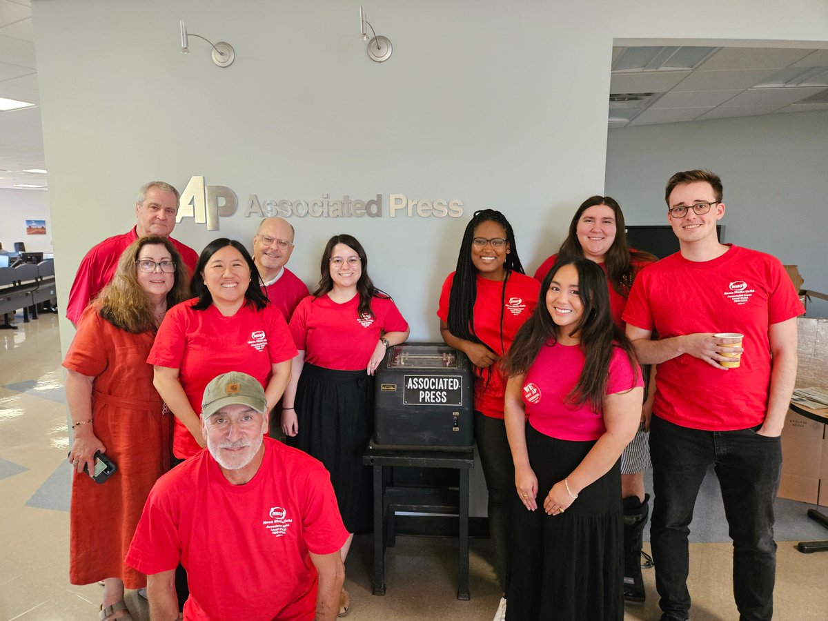 More than half the planet sees <a href="/AP/">The Associated Press</a> news every day, and these are some of the people who make that possible 👇 we're wearing red on another #TshirtTuesday for a #fairAPcontract <a href="/APNewsGuild/">AP News Guild</a>