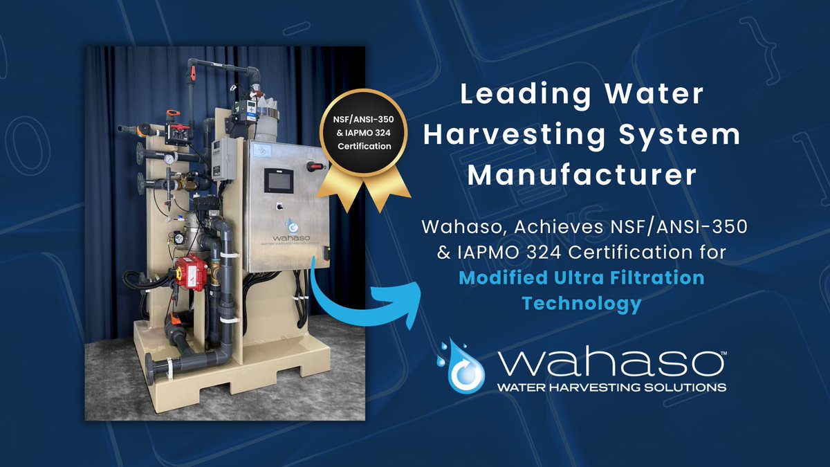 For Immediate Release: Leading Water Harvesting System Manufacturer, Wahaso, Achieves NSF/ANSI-350 &amp; IAPMO 324 Certification for Modified Ultra Filtration Technology

wahaso.com/blog/water-har…

#wahaso #waterharvesting #waterfiltration