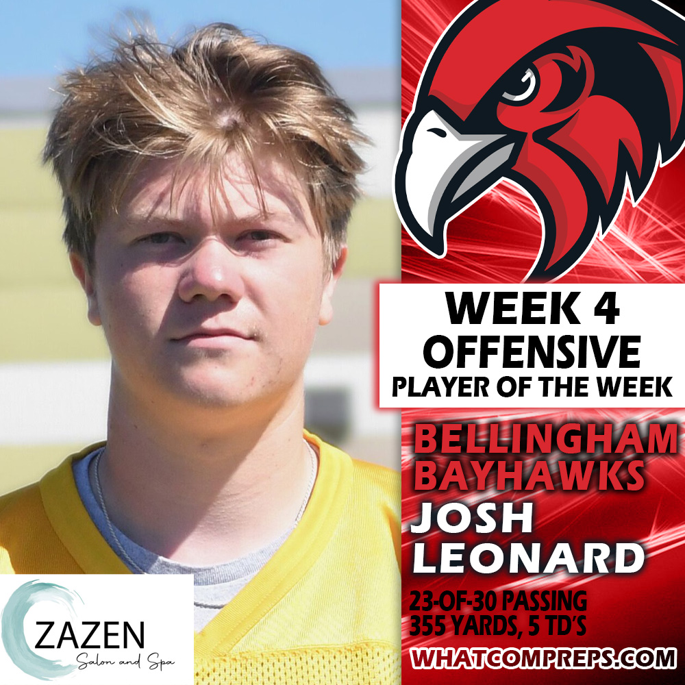 Whatcom Preps (@whatcompreps) on Twitter photo Congratulations to Bellingham senior quarterback <a href="/JoshDLeonard12/">Josh Leonard</a> on being named the <a href="/SpaZazen/">Zazen Salon & Spa</a> Offensive Player of the Week! Congratulations to Bellingham senior quarterback <a href="/JoshDLeonard12/">Josh Leonard</a> on being named the <a href="/SpaZazen/">Zazen Salon & Spa</a> Offensive Player of the Week!