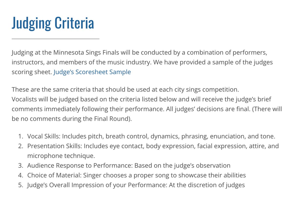 MinnesotaSings's tweet photo. FYI, this is what our judges will look for from our contestants. #minnesotasings2023 . New this year, singers will vote on THEIR favorites in each division as well with an extra prize for that honor! https://t.co/YOZBFfRDhM