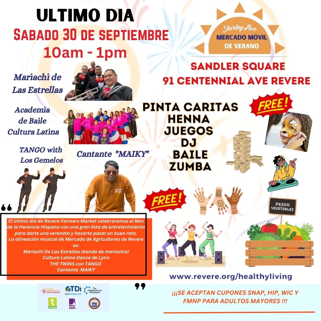 The last day for the Revere Mobile Farmers Market is the Saturday. Join the fun for the whole family!