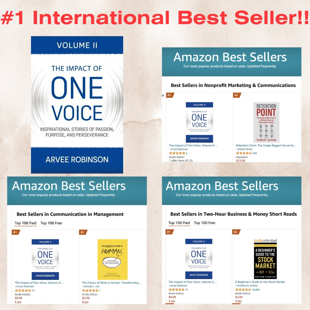 "The Impact Of One Voice Volume 2 has become an international best seller! I am humbled by the overwhelming support &amp; positive response from readers worldwide. From the bottom of my heart, thank you!   amazon.com/dp/B0CGVPXLCJ 

#Thankyou #InternationaBestSeller #ArveeRobinson