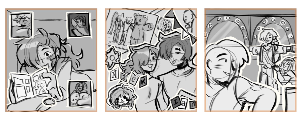 capreasy's tweet photo. lil thumbnail sketches that I ended up scrapping for @SWWSDJ_fanzine !! silly sketches of the four hanging out☀️#SunnyDayJack #SunnyDayJackFanart https://t.co/GMfZf9JUDD