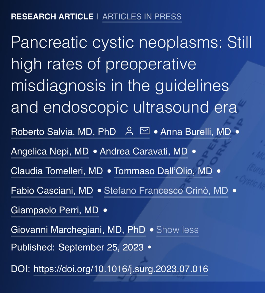 Gio_Marchegiani's tweet photo. Diagnostic mistake 🙈 in pancreatic cyst ‼️

Despite guidelines and wide use of EUS (50%) 

30% misdiagnosis pre 🤜🤛 post op

😱 Relevant mistakes include 
60% of all cystic NET 🦓
13% presumed serous cysts > malignant 👹
25% HRS IPMN > bening 👼

👉 https://t.co/0Hvbz0Uo5M https://t.co/gIqjN2xpOF