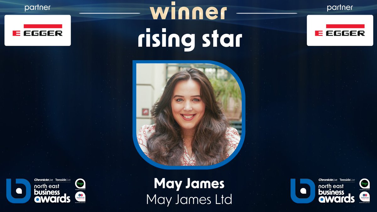 Our inspiring Rising Star finalists, in partnership with #EGGERUK, are: Jordan Scott of @insulcontech May James of #MayJames Marc Walker of #LowDigital Taking home the award is… May James! Congratulations! #ad #NEBizAwards