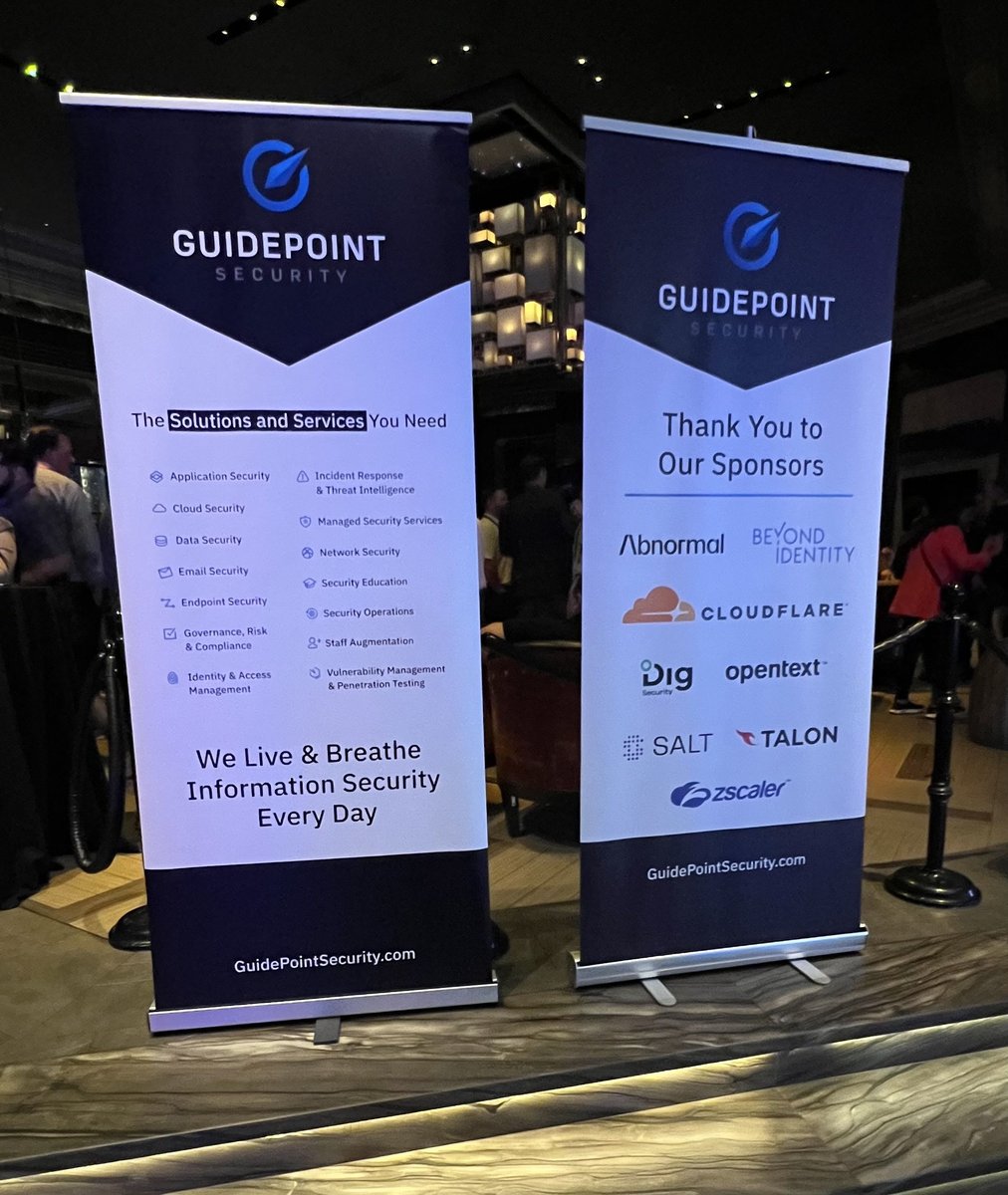 GuidePointSec's tweet image. We have had a blast meeting with all the amazing @CrowdStrike practitioners at #FalCon2023 at our booth and the @GuidePointSec Happy Hour. Thank you so much to everyone who came and to our sponsors who made the night so special. #cybersecurity