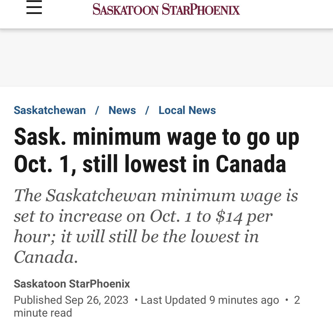 ReginaPosterBoy's tweet photo. Imagine raising minimum wage an entire dollar and still being the lowest in the country by 75 cents.
#GrowthThatWorksForEveryone https://t.co/e1kclmTc0p