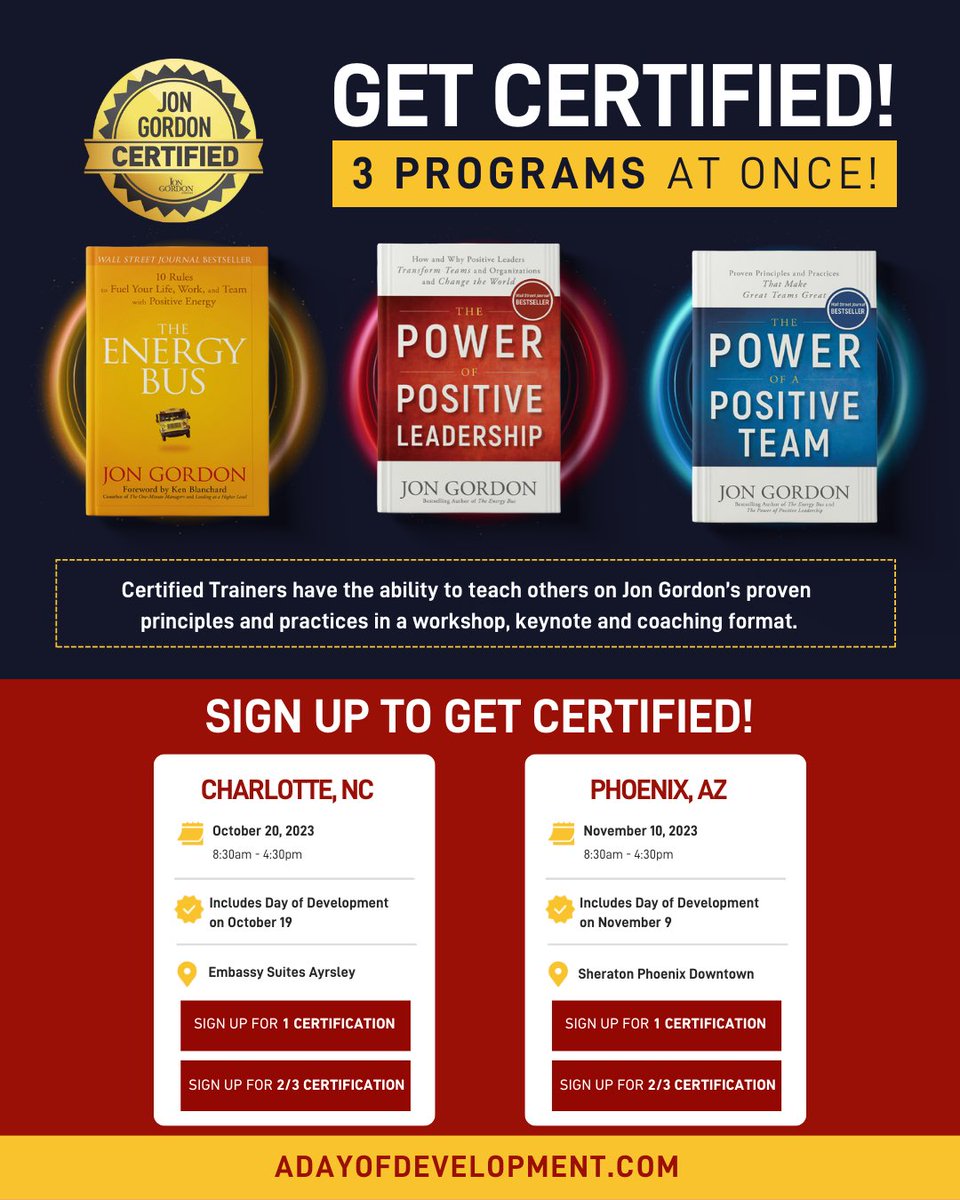 Boston sold out and so will these two dates! Get your tickets for Charlotte and Phoenix!

This certification will provide you with everything you need to deliver a coaching, workshop or keynote based on the certification(s) you select. Upon completion, you will receive access to