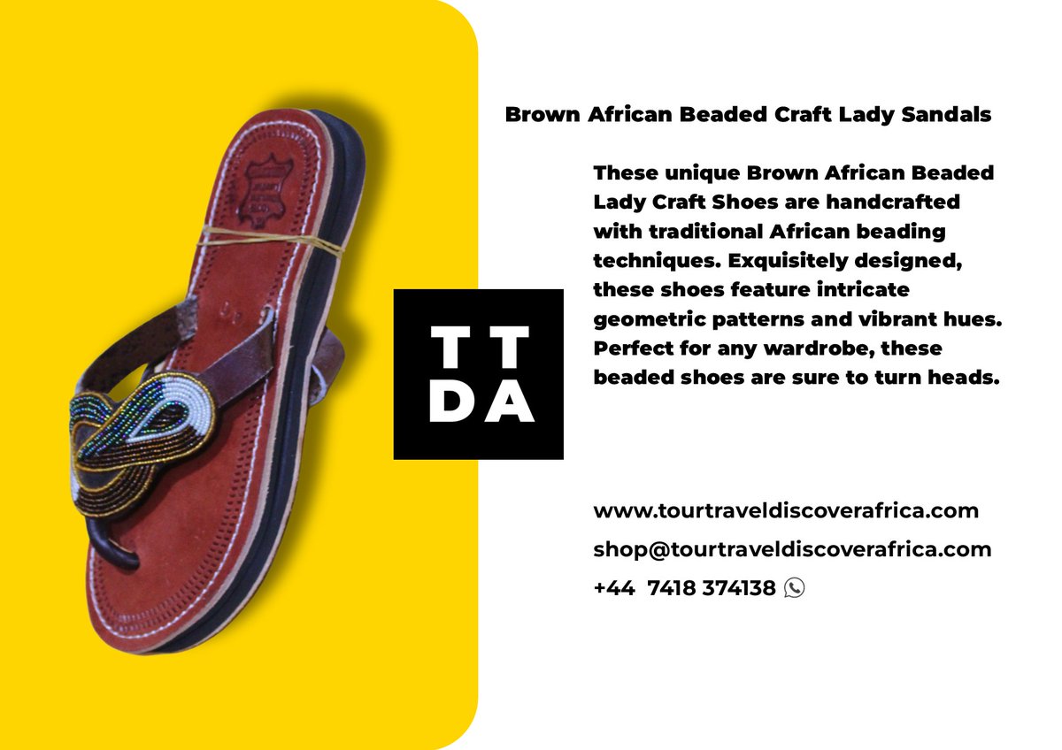 TourTravelDA's tweet photo. These unique Brown African Beaded Lady Craft Shoes are handcrafted with traditional African beading techniques. Exquisitely designed, these shoes feature intricate geometric patterns and vibrant hues. Perfect for any wardrobe, these beaded shoes are sure to turn heads. #beaded https://t.co/TssRodNdTQ