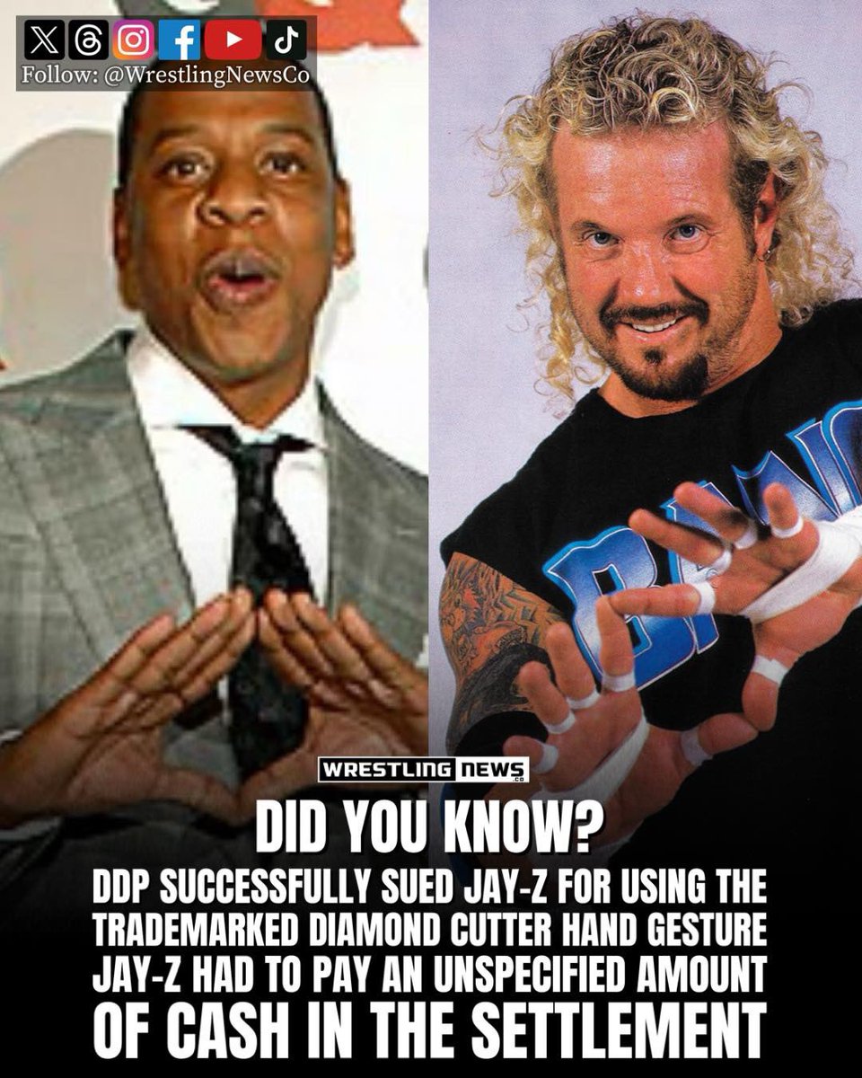Did you know? WWE Hall of Famer Diamond Dallas Page successfully sued Jay-Z for using the trademarked Diamond Cutter hand gesture. Jay-Z had to pay an unspecified amount of cash in the settlement.