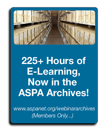Have you missed some of our recent #webinars? Members can catch up any time in our #webinararchives!
aspanet.org/webinararchives

Login info is required - but so worth it for more than 225 hours of content!